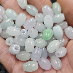 翡翠玉巴山大孔米珠玉石散珠椭圆路路通手链项链饰品配件玉珠子