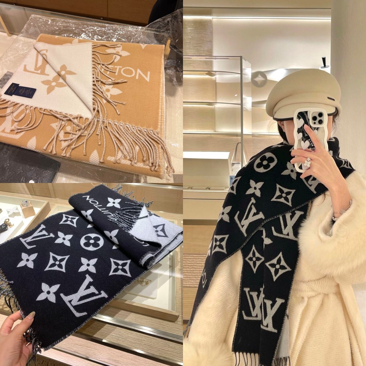 法国代购LV/路易威登 流苏披肩 精典logo双面 羊绒围巾 M77728