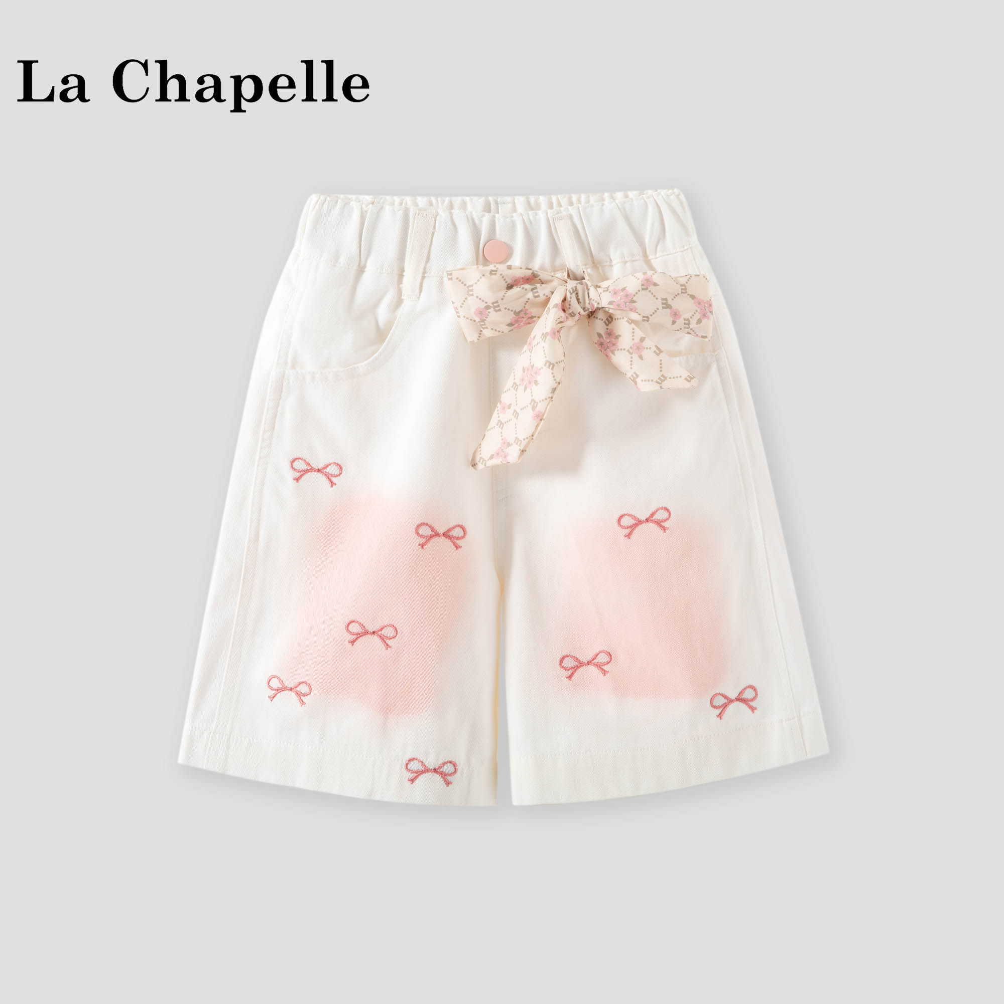 La Chapelle【拉夏贝尔】夏季时尚女童韩版印花五分牛仔裤LD2625
