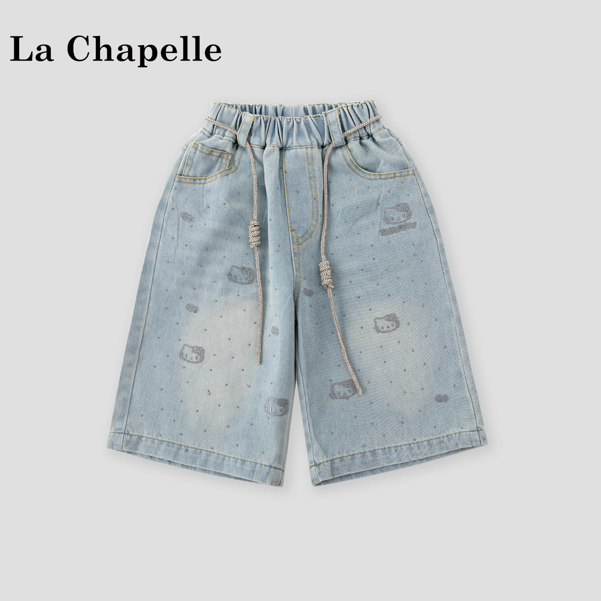 拉夏贝尔女童kt猫牛仔短裤夏季