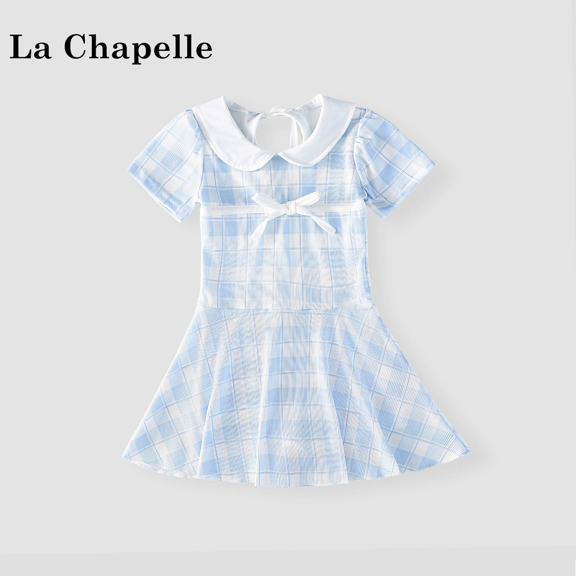 拉夏贝尔女童格纹连体游泳衣夏装