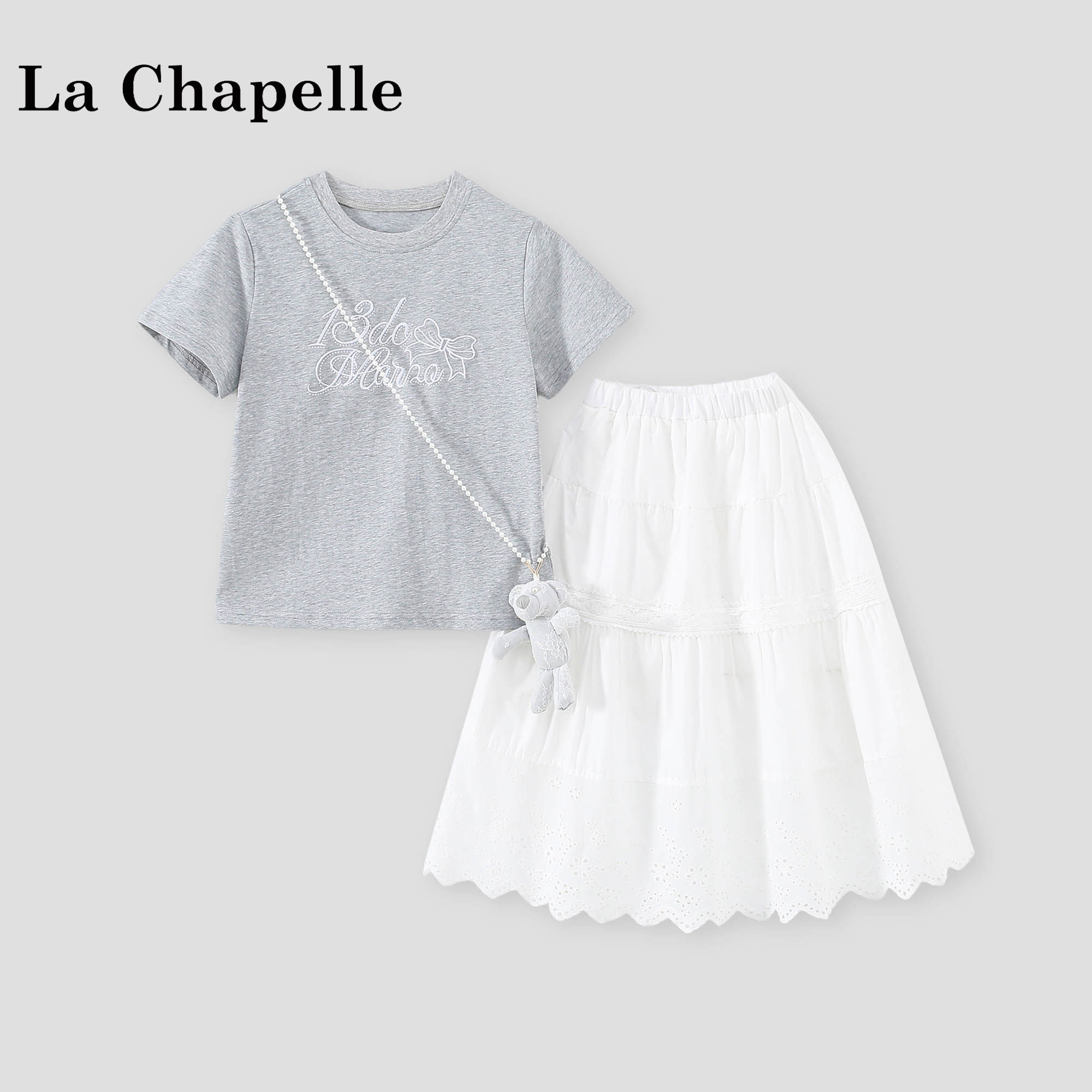 拉夏贝尔女童夏装套装2026新款洋气儿童衣服休闲t恤半身裙两件套