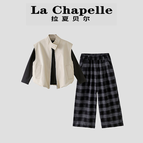 女童皮马甲阔腿裤三件套春秋季