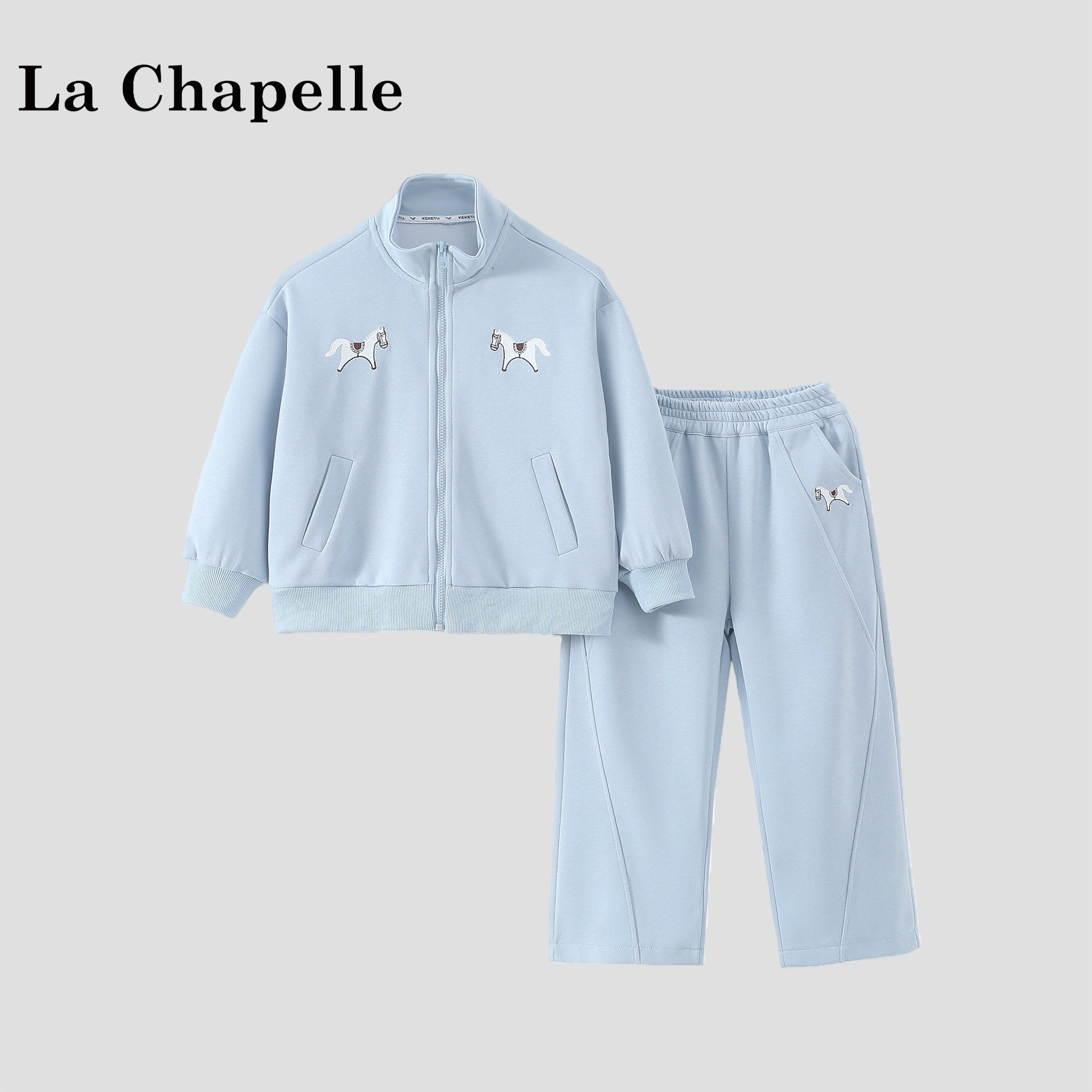 拉夏贝尔女童春装2026新款洋气女孩开春运动套装儿童卡通休闲衣服