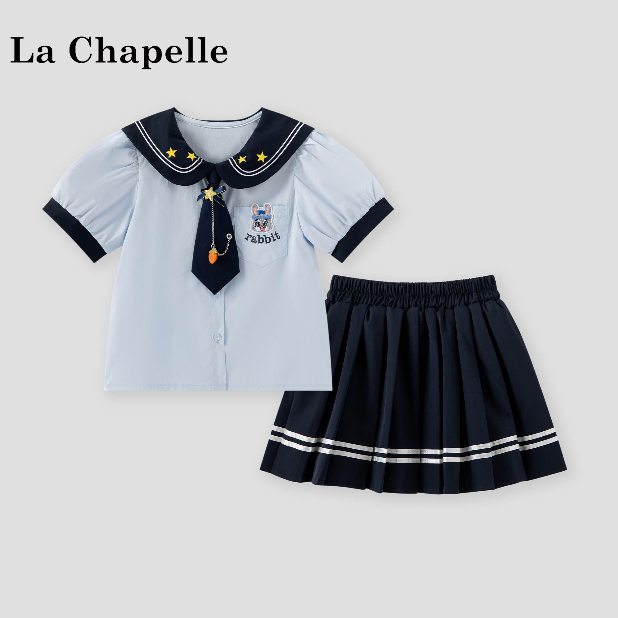 拉夏贝尔女童学院风裙子套装夏季