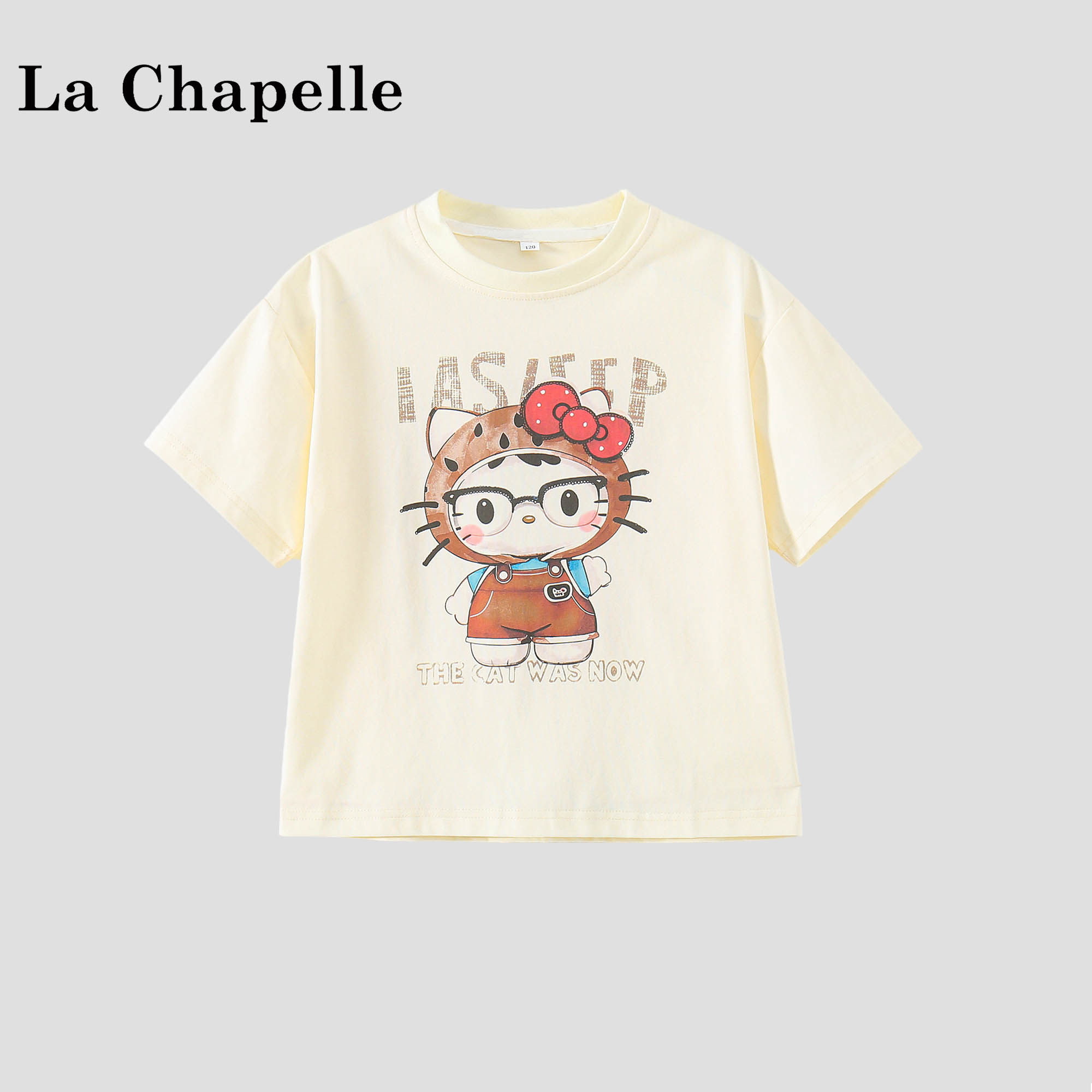 La Chapelle【拉夏贝尔】夏季时尚女童圆领卡通猫咪印花T恤LD2123