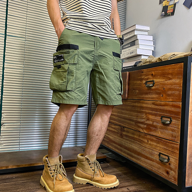 工装夏季直筒潮流短裤 纯色六叔弹力男士 五分裤 户外多口袋潮流