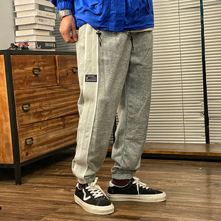 春夏毛圈束脚 斜杠哈伦长裤 男款纯色 运动卫裤 弹力运动裤子潮