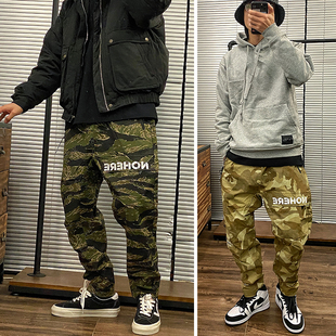 石头家 高街jogger pants 迷彩束脚长裤 机能潮人工装裤子 男小脚