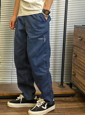 春秋 日系复古纯色工装长裤 宽松美式复古 裤子 男款蓝色cityboy
