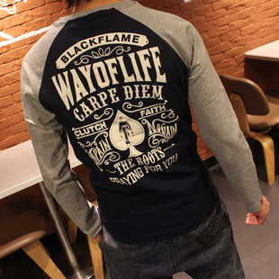 纯棉日系 纹身打底tee T恤衫 春大码 T恤 潮男印花 插肩袖 男装 长袖