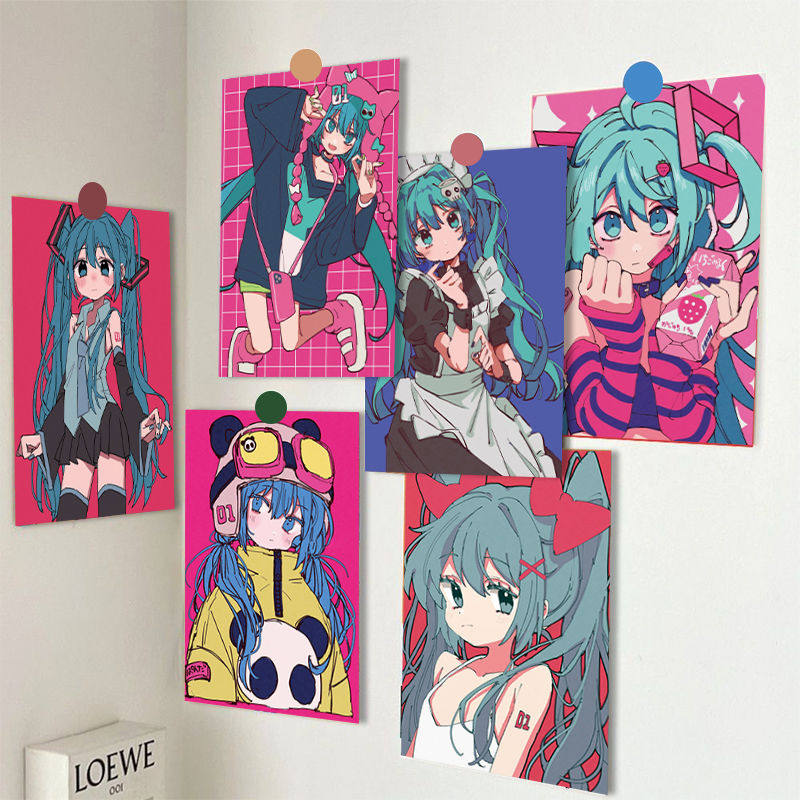 初音未来插画风海报墙贴30张A软装墙贴