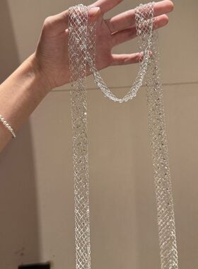 法式银色蕾丝编织白钻长流苏项链小众设计感复古轻奢千金感锁骨链