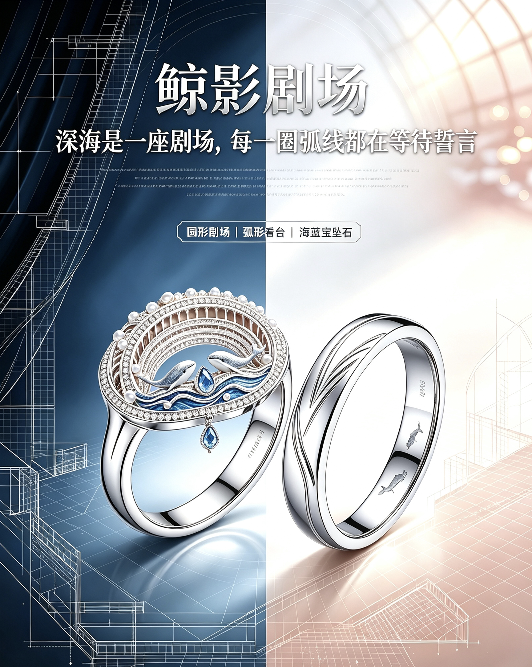 鲸影剧场999银戒指女小众设计感高级轻奢食指对戒婚戒定金定制