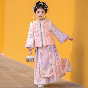 汉服女童冬季2026新款儿童中国风唐装拜年服女孩冬装加厚套装裙子