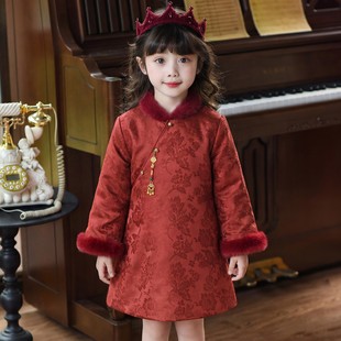 女童旗袍裙冬装2026新款儿童国风汉服冬季新中式红色小女孩拜年服