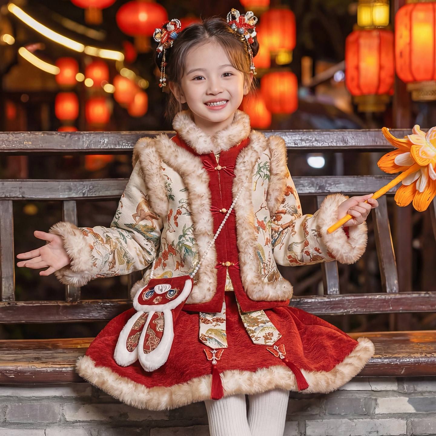 女童拜年服2026新款汉服冬装儿童唐装新年套装中式红色喜庆过年服