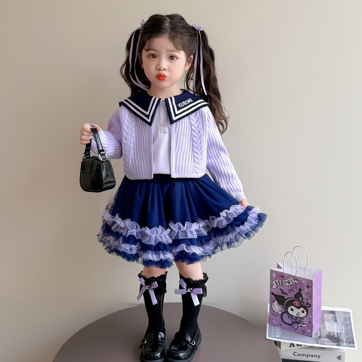 库洛米衣服女童春季2026新款儿童洋气春装小女孩针织开衫套装裙子