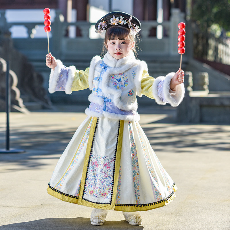女童汉服冬季2026新款加绒加厚儿童清宫格格服古装小女孩古风套装