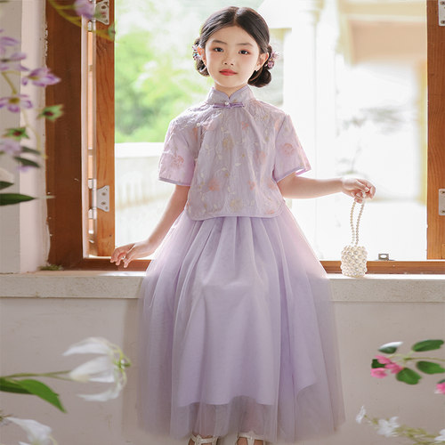 汉服女童夏季2026新款儿童唐装新中式古风旗袍裙子女孩民国风套装