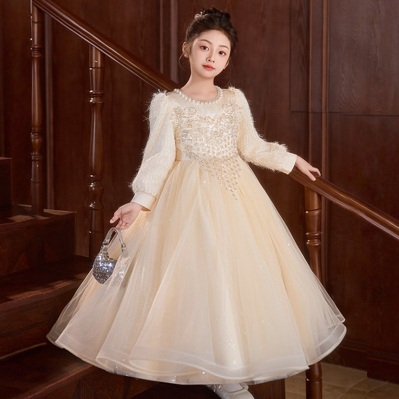女童礼服主持人冬季花童小女孩高端轻奢儿童生日公主裙钢琴出演服