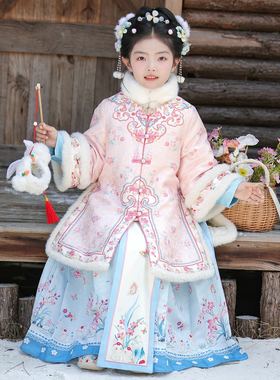 汉服女童冬装2025新款儿童拜年服古风明制冬季中式过年服国风套装