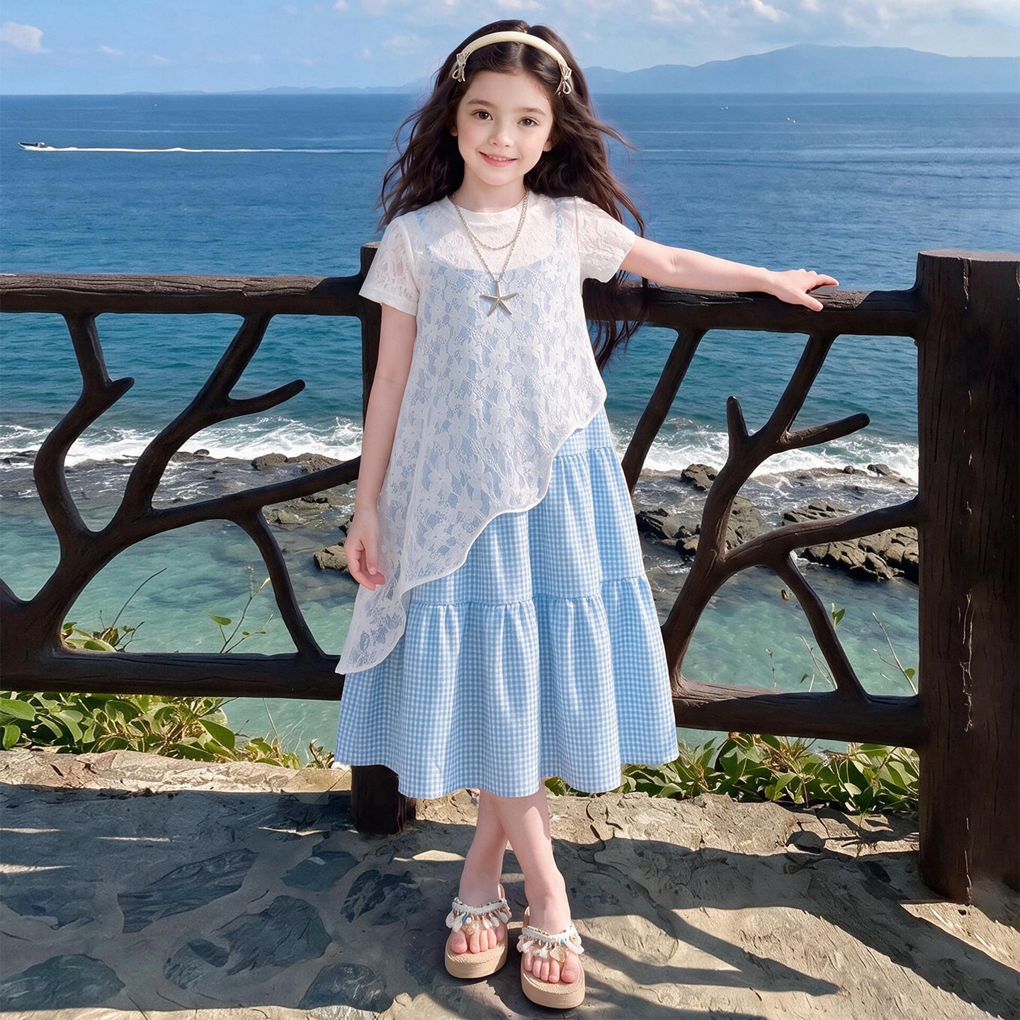 2026超火女童裙子套装夏季新款儿童夏装格子裙女孩大童薄款连衣裙