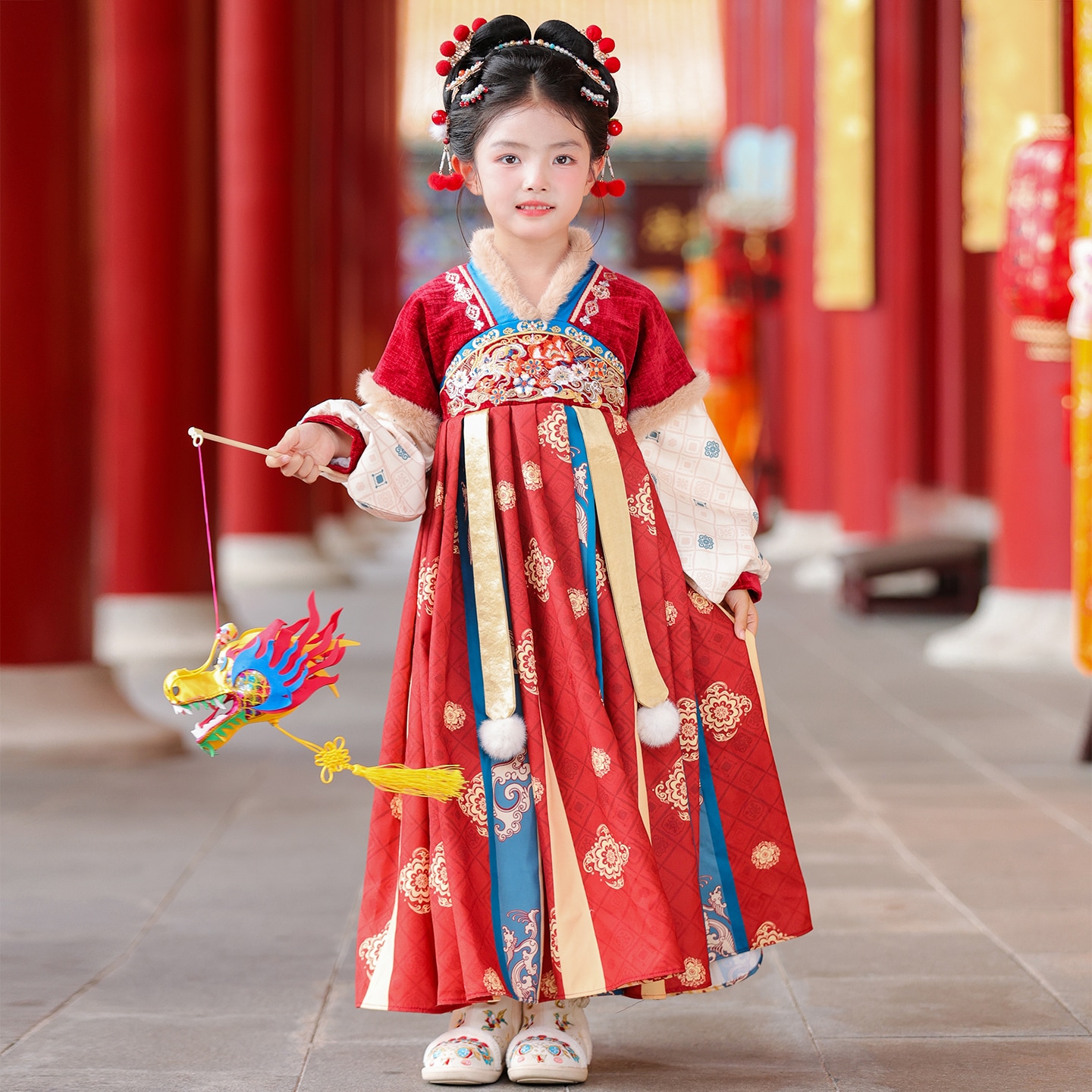 汉服女童冬季2025新款古装连衣裙儿童拜年服国风唐装女孩古风裙子