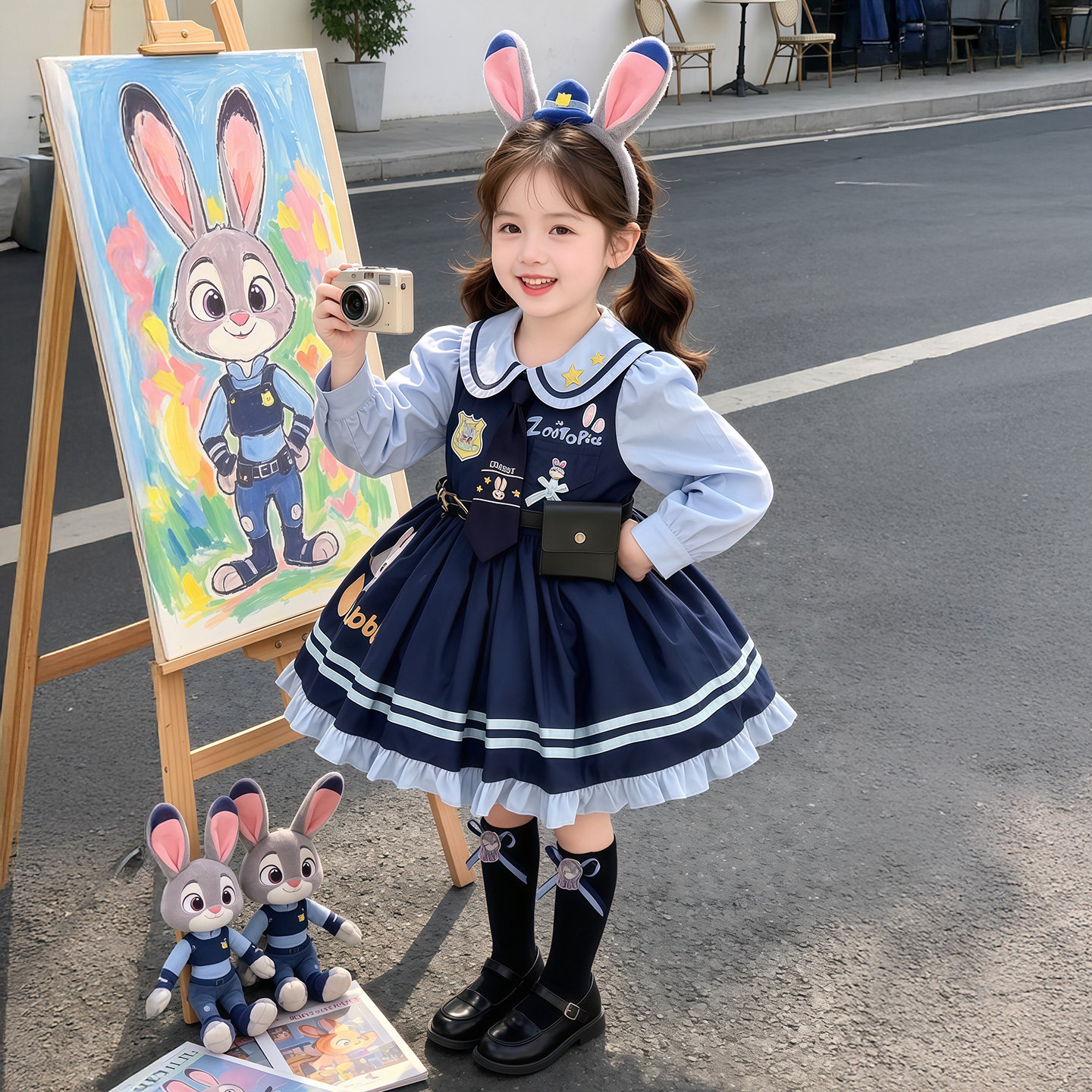 女童连衣裙秋装朱迪兔子警官儿童衣服秋季女孩生日洛丽塔公主裙子