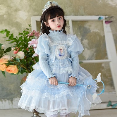 女童艾莎公主裙2025新款秋冬季冰雪奇缘爱莎毛衣裙儿童生日连衣裙