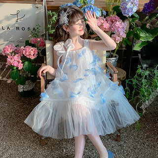 女童裙子高级感夏季2025新款女孩花朵公主裙夏装吊带裙儿童连衣裙
