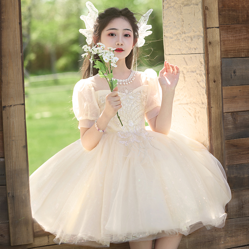 女童礼服裙轻奢小众高端儿童主持人钢琴演出服花童婚礼生日蓬蓬裙