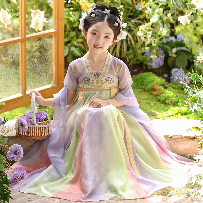 汉服女童夏季2025新款超仙古风连衣裙女孩中国风唐装儿童古装裙子