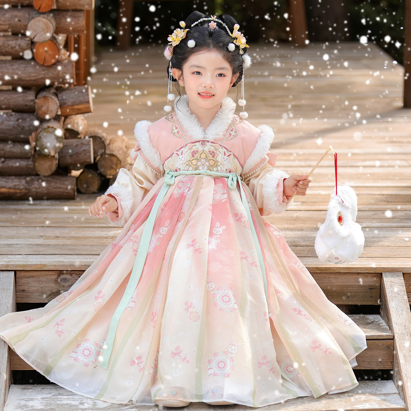 汉服女童冬装2025新款儿童古风冬季加绒连衣裙女孩国风古装公主裙