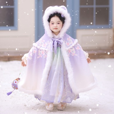 汉服女童冬装2025新款儿童冬季保暖大斗篷小女孩国风仙气加厚披风