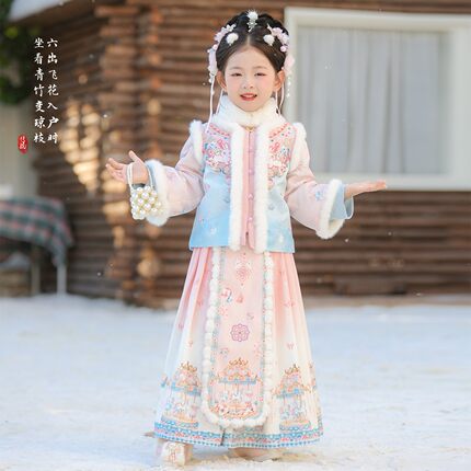 汉服女童冬装2026新款儿童国风唐装中式套装冬季女孩加厚明制古装