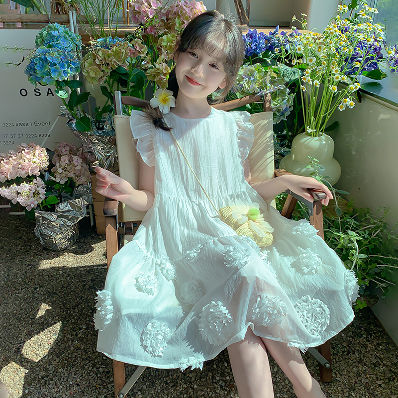 女童夏装连衣裙2025新款儿童夏天白色背心公主裙女孩夏季薄款裙子