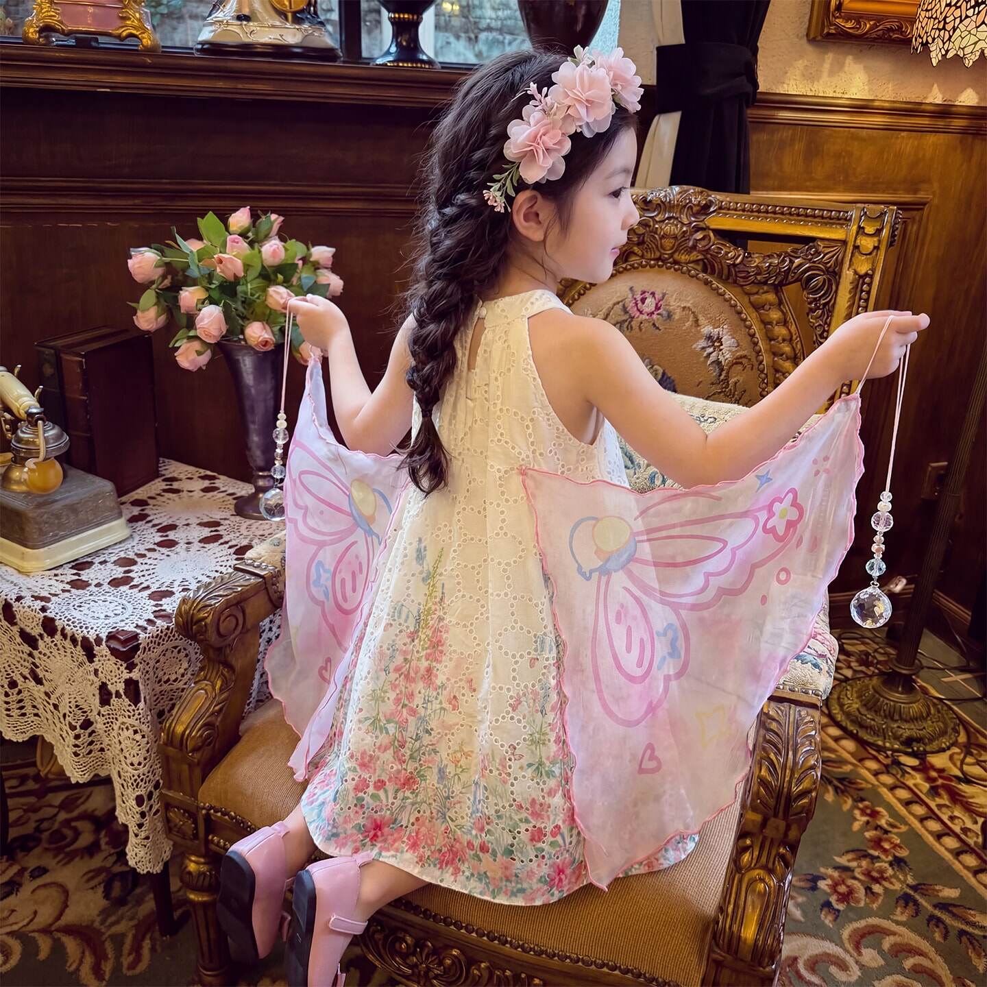 女童连衣裙夏季2026新款小女孩裙子洋气夏装吊带裙儿童翅膀公主裙