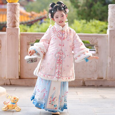 汉服女童冬季2025新款加厚儿童冬装中国风明制女孩古风马面裙套装