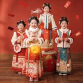 儿童国风过年服喜庆女孩新年唐装 女童拜年服2026新款 明制汉服冬装