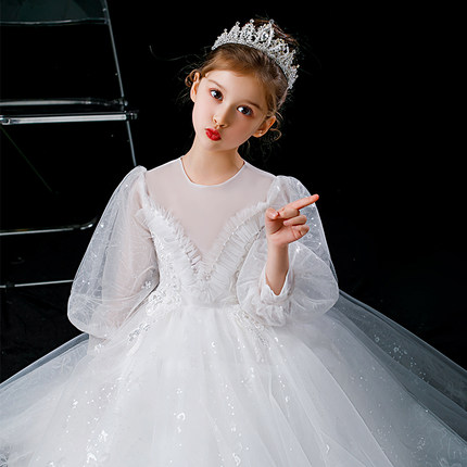 儿童礼服公主裙花童婚礼蓬蓬纱女童小女孩主持人钢琴演出礼服洋气