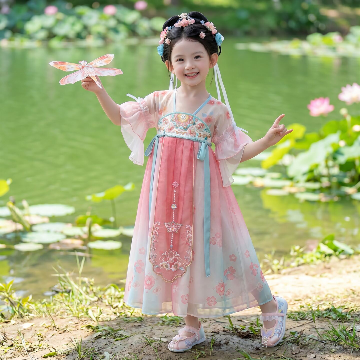 汉服女童夏季2026新款儿童古装超仙日常可穿小女孩古风公主连衣裙 - 实物图