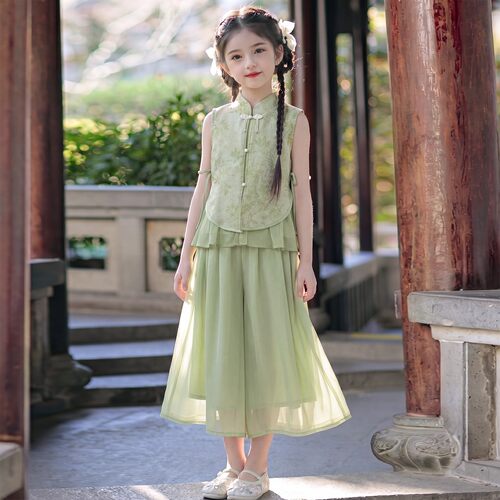 女童国风套装夏季2026新款小女孩新中式背心汉服儿童阔腿裤两件套