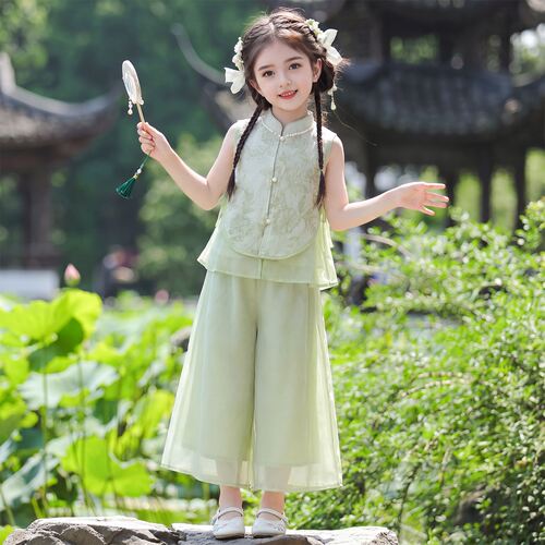 女童新中式国风套装2026新款夏季儿童汉服古风女孩日常可穿两件套