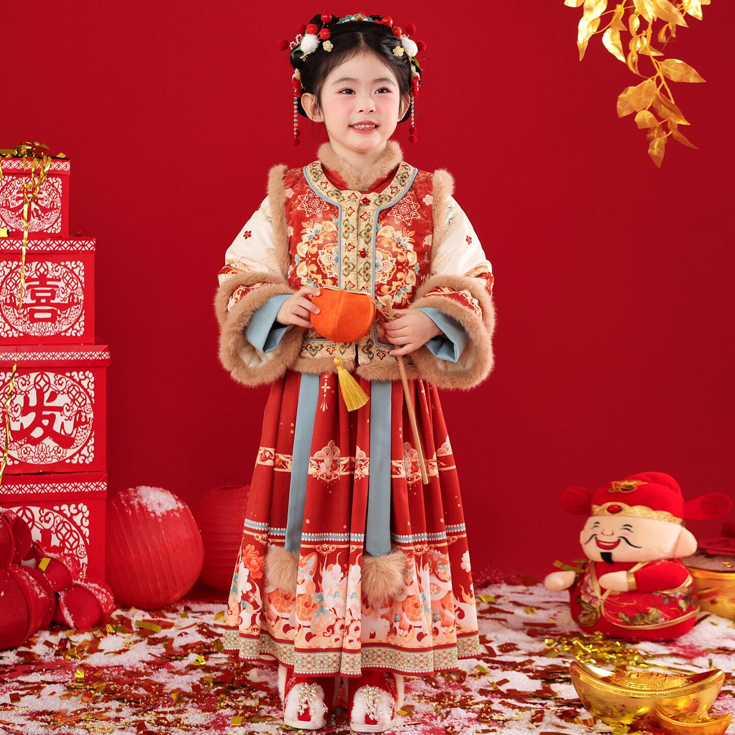 女童汉服冬装2026新款儿童中式套装国风拜年服小女孩过年喜庆衣服