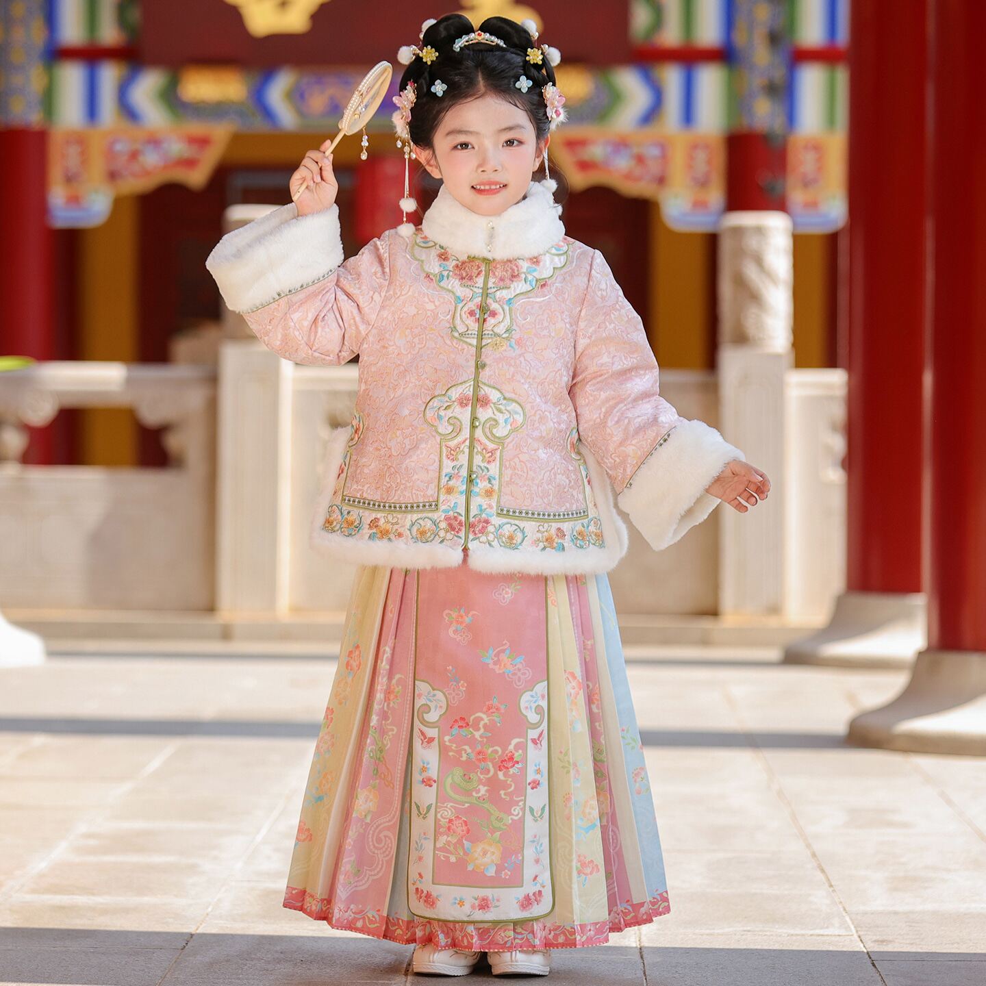 汉服女童冬季2026新款儿童中国风唐装马面裙女孩冬装加厚明制套装