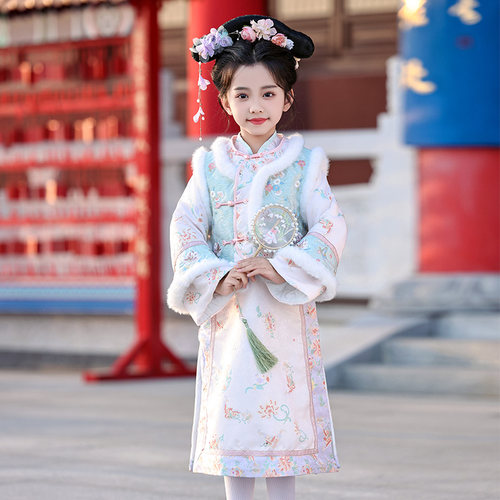 格格服女童汉服冬装2025儿童国风加厚秋冬季女孩旗袍裙过年拜年服
