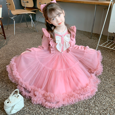 女童公主裙秋季2025新款儿童长袖裙子秋装女孩洋气网纱蓬蓬连衣裙