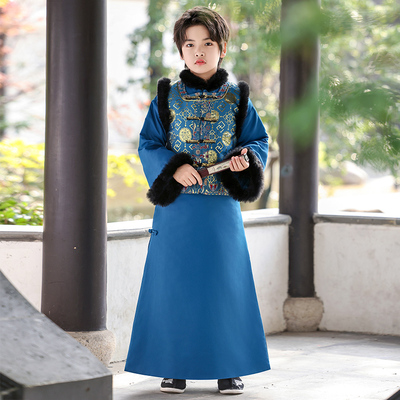 男童汉服拜年服冬季儿童古装加厚国风小少爷2025新款冬装男孩唐装