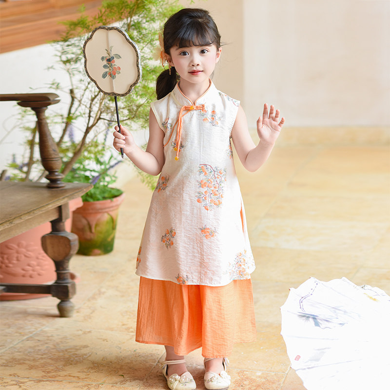 旗袍女童夏季2026新款儿童中式国风汉服女孩古风裙子日常可穿套装